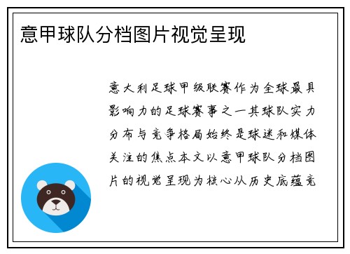 意甲球队分档图片视觉呈现